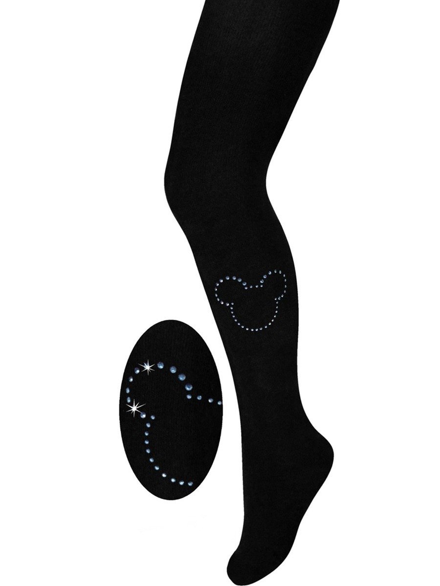 Dziewczęce rajstopy bawełniane myszka z cyrkonii czarne Milusie r.92/98