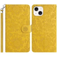 Portfele - Do etui iPhone 14/13 Kwiatowy nadruk Skórzany portfel z klapką Pokrowiec na telefon z paskiem na nadgarstek-żółty Wielobarwny Yellow - miniaturka - grafika 1
