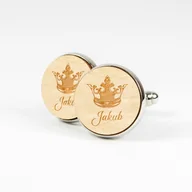 Spinki do mankietów i krawatów - Spinki do mankietów drewniane - Korona + Imię - miniaturka - grafika 1