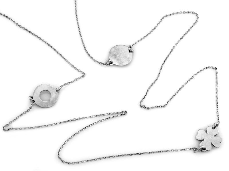 Srebrny długi naszyjnik 925 celebrytka kółko ring koniczyna 70cm s