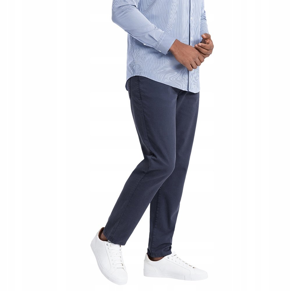 Spodnie męskie chino o dopasowanym kroju c.niebieskie V4 OM-PACP-0151 XL