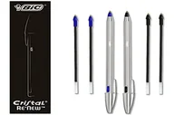 Długopisy - BIC Cristal Re'New Gift Box, metalowy długopis do wielokrotnego ładowania, kolor niebieski i czarny, 2 długopisy + 4 wkłady, długopisy na prezenty, szkoła i biuro - miniaturka - grafika 1