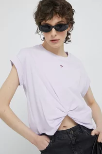 Koszulki sportowe damskie - Converse t-shirt bawełniany kolor fioletowy - grafika 1