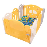 Maty edukacyjne - Selonis Kojec plastikowy KS-200X z piłeczkami biało-żółty: turkus-niebieski-żółty-transparent 120x80x60/200piłek - miniaturka - grafika 1