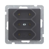 Gniazdka elektryczne - LEDart potrójne EURO, na płaskie wtyczki, bez uziemienia, bez ramki - Ospel Sonata GP-3R/m/33, kolor czarny, 16A/250V - miniaturka - grafika 1