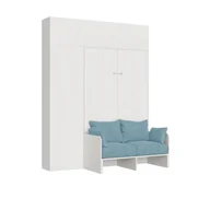 Łóżka - Kentaro 120 cm składane łóżko typu queen-size z sofą i meblami w kolorze białym, jesionowym i jasnoniebieskim - miniaturka - grafika 1