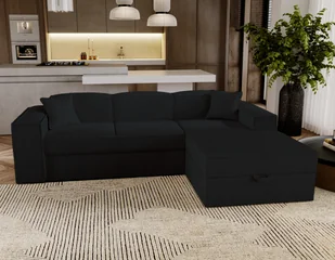 Sofa narożna z funkcją spania Santorini - Sofa 250 cm z funkcją spania, narożnik w kształcie litery L, rozkładana sofa - Prawa - Czarny & Poso 135 - Narożniki - miniaturka - grafika 1