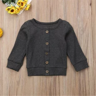 Slowmoose Newborn Baby Knit Long Sleeve Autumn Sweter, Casual Tops Ubrania Szary 24M - Bluzki dla niemowląt - miniaturka - grafika 1