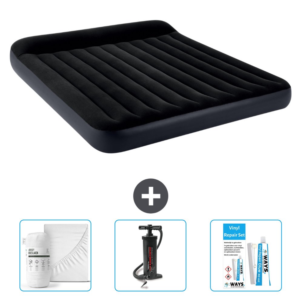 Dmuchane łóżko Intex - 2 osoby - 183 x 203 x 25 cm - Ciemnoniebieski - Zawiera prześcieradło - Pompka i zestaw naprawczy