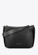 Torebki damskie - Damska torebka na ramię z ekoskóry z dżetami czarna - miniaturka - grafika 1