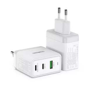 Duzzona 3-portowa ładowarka sieciowa GaN 2 x USB Typ C + USB 65W PD QC3.0 biała (T1) - Ładowarki do telefonów - miniaturka - grafika 1