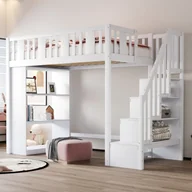 Łóżka dla dzieci i młodzieży - Łóżko piętrowe 90 x 200 cm z półkami do przechowywania - Sosna + sklejka + MDF - Białe (Bez materaca) - miniaturka - grafika 1