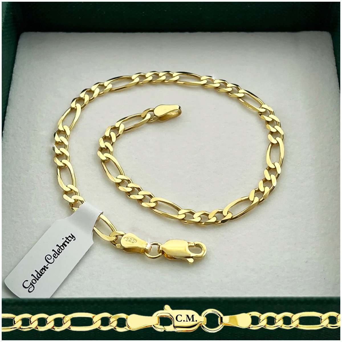 BRANSOLETKA ZŁOTA MĘSKA NA RĘKĘ POZŁACANA FIGARO 19cm/3,5mm GRAWER