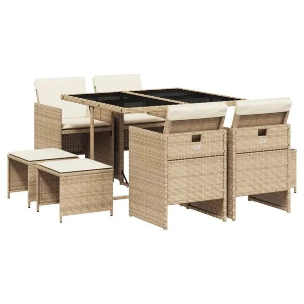 Zestaw mebli ogrodowych beżowy i czarny, rattan PE, 110 x 106 x 73 cm