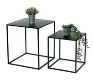 Ławy i stoliki kawowe - DanDiBo Stolik Kawowy Czarny Metalowy Zestaw 2 Stolików Bocznych Salon 96252 Stolik Boczny 52 cm i 42 cm Stolik Sofa Stolik Kuchnia Nowoczesny - miniaturka - grafika 1