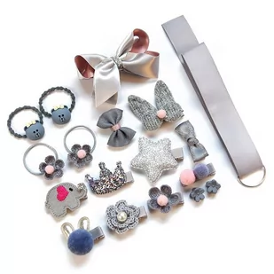 ZESTAW DLA DZIEWCZYNKI gumki spinki PREZENT szary - Ozdoby do włosów - miniaturka - grafika 1