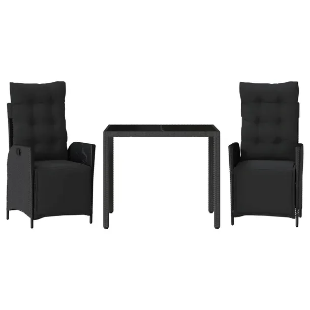 Zestaw mebli ogrodowych czarny z rattanem PE, stół 90x90x75 cm, krzesła