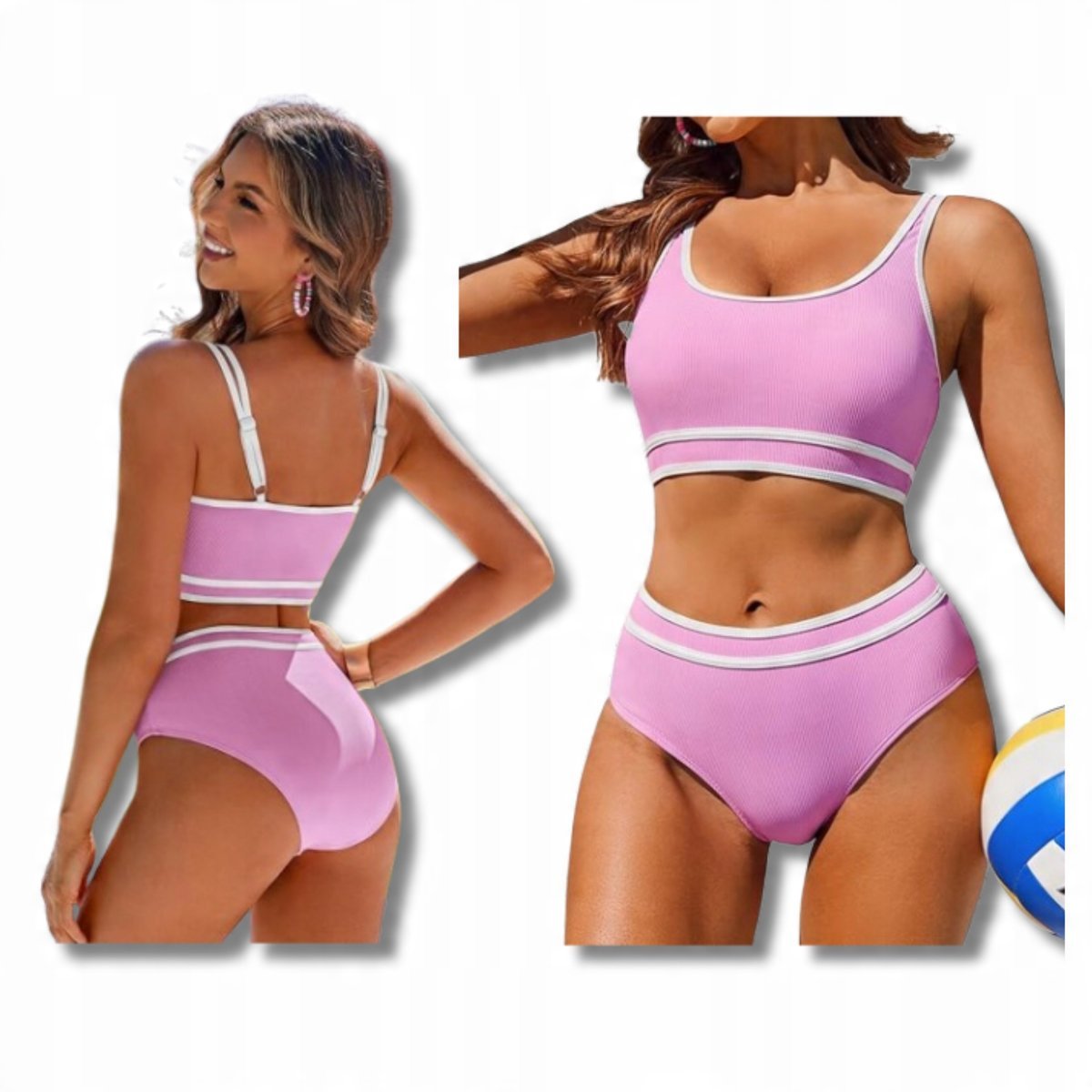 Stroj Kapielowy Damski Dwuczesciowy Sportowy Wygodny Fast Dry Rozowy L