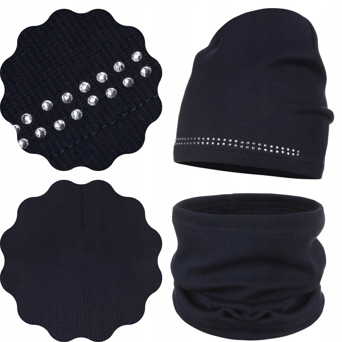 Majka Komplet Jesienny Czapka Beanie + Komin 40/46 Dżety Granat Granatowy