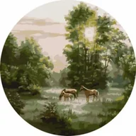 Malowanie po numerach - Twoje Hobby Malowanie po numerach okrągłe - Konie w lesie 40cm - miniaturka - grafika 1