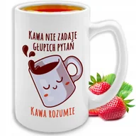Kubki - KUBEK Duży KAWA NIE ZADAJE PYTAŃ Biały Ceramiczny Super Prezent TOP WZORY - miniaturka - grafika 1