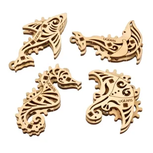 U-Fidgety Ocean Spokojny - 4 ikoniczne morskie stworzenia - modele do składania - fornir - 33 elementy - Ugearsmodels - Zabawki konstrukcyjne - miniaturka - grafika 1