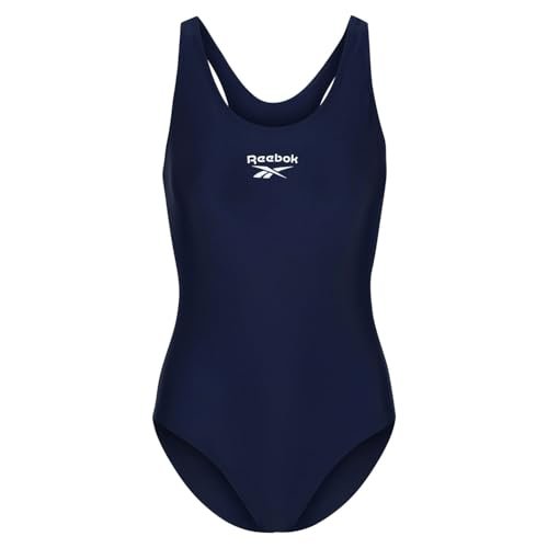 Reebok Adelia Damski Strój Kąpielowy Jednoczęściowy W Kolorze Granatowym, Damski Strój Kąpielowy Z Paskami Racerback Dla Wsparcia I Wygody Casual Lub Sportowy Kostium Pływacki