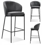 Taborety i hokery - Hoker Barowy Z Oparciem Na Metalowych Nogach Fabio Grafitowy - miniaturka - grafika 1
