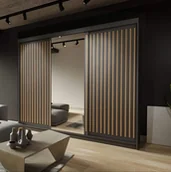 Szafy - Szafa przesuwna ROYAL 250 | Czarny + lamele votan - miniaturka - grafika 1