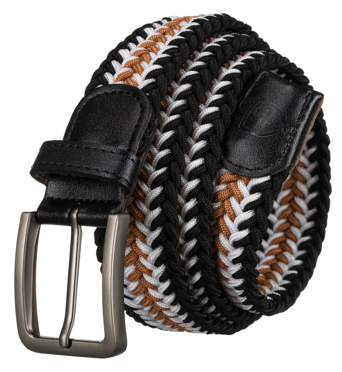 Pasek męski do spodni PETERSON parciany pleciony wykończony skórą naturalną czarny biały brązowy elastyczny bez dziurek klasyczna klamra 110