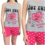 Piżamy damskie - Piżama damska szara krótkie spodenki grochy różowy S/M - miniaturka - grafika 1