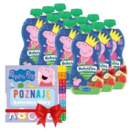 Desery dla dzieci - BoboVita Świnka Peppa Mus jabłko i truskawki z bananem po 6 miesiącu + Książeczka GRATIS Zestaw 12 x 100 g - miniaturka - grafika 1