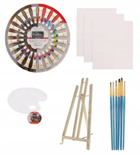Zestaw Malarski 3Xpłótno Sztaluga Pędzle Farby Xl - Decoupage - miniaturka - grafika 1