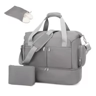 Torby podróżne - Kono Torba Podróżna 32L Odporna na Wodę Torba Sportowa z Przegródką na Buty Kosmetyczka Odpinany Pasek na Ramię Lekka Torba na Bagaż Torba na Weekend z Rękawem na Wózek (Szary) - miniaturka - grafika 1