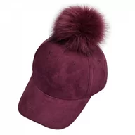 Czapki damskie - Czapka z daszkiem velvet z pomponem Bordo CZ13BOR - miniaturka - grafika 1