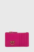 Portfele - Pinko portfel skórzany kolor różowy - miniaturka - grafika 1