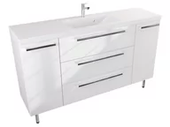 Szafki łazienkowe - Szafka Stojąca Z Umywalką ATH 140 cm D - Biały Wysoki Połysk - Uchwyty Chromowane - miniaturka - grafika 1