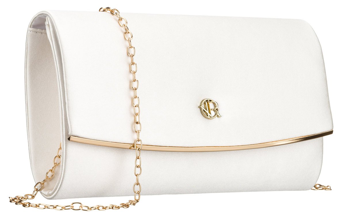 Biała kopertówka damska ROVICKY mała wieczorowa koktajlowa wesele sylwester złoty łańcuszek