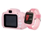 Aparaty natychmiastowe - Zestaw dla dzieci kamera aparat Forever Smile SKC-100 + zegarek smartwatch Maxlife Kids Watch MXKW-300 różowy - miniaturka - grafika 1