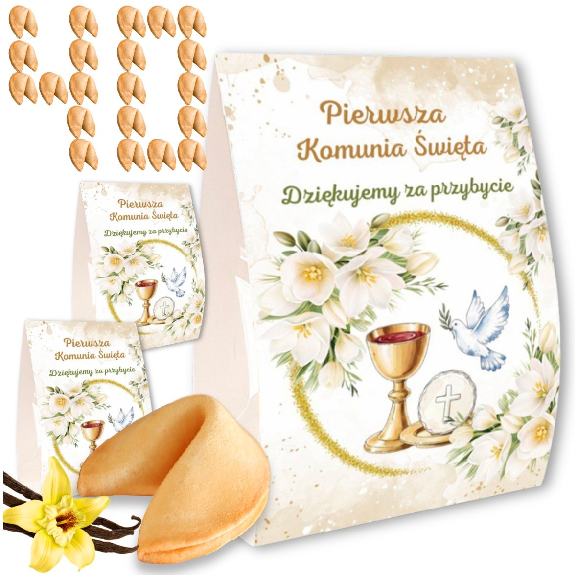 Komunijne Ciasteczka z Wróżbą Pudełeczka Stojące Upominek Podziękowanie x40