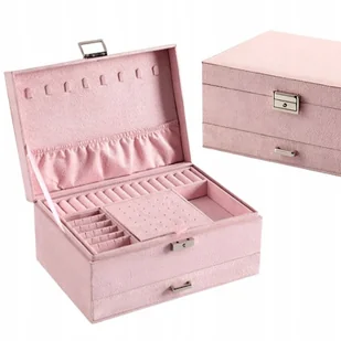 Kuferek Szkatułka Na Biżuterię Elegancki Organizer Pudrowy Róż Prezent F39 - Pudełka i szkatułki - miniaturka - grafika 1