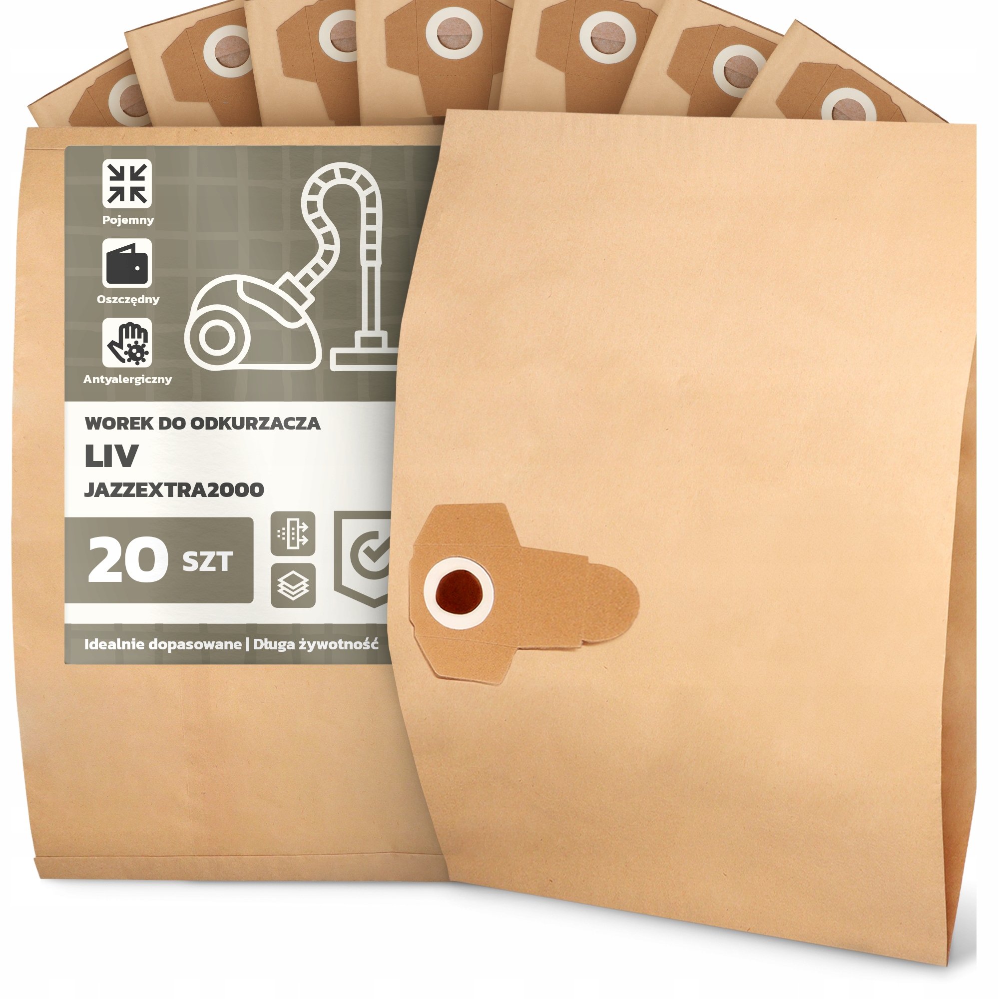 20x Worek do Odkurzacza Liv JAZZEXTRA2000 Papierowy 2-Warstwy Worki 2A