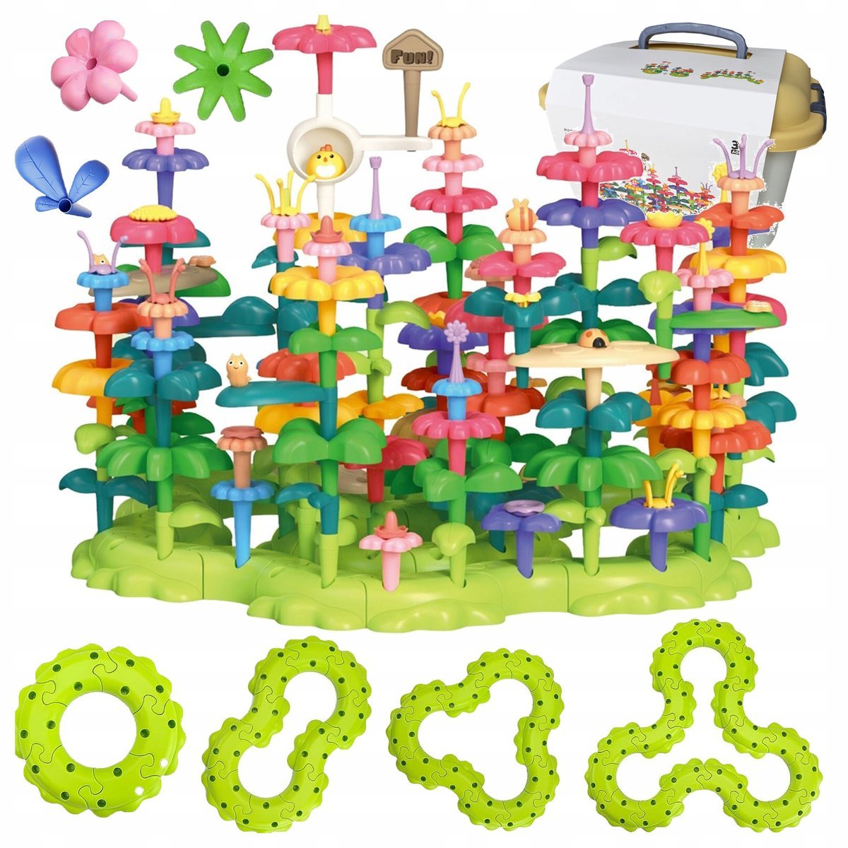 KLOCKI KONSTRUKCYJNE KWIATY 93 ELEMENTY KREATYWNY ZESTAW W KUFERKU PREZENT