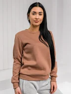 Bluzy sportowe damskie - Beżowa bluza damska bez kaptura Denley W01A1 - miniaturka - grafika 1