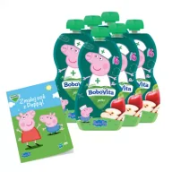 Desery dla dzieci - BoboVita Zestaw Świnka Peppa Mus jabłko po 6 miesiącu Zgrzewka + Kolorowanka Peppa GRATIS 6 x 100 g - miniaturka - grafika 1