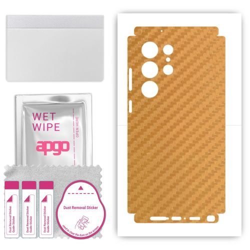 folia naklejka skórka strukturalna na TYŁ+BOKI do Samsung Galaxy S23 Ultra - Carbon Złoty - apgo SKINS