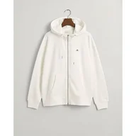 Bluzy damskie - GANT Damska bluza z kapturem REL Shield Full Zip Hoody, Eggshell, standardowa, Eggshell - miniaturka - grafika 1