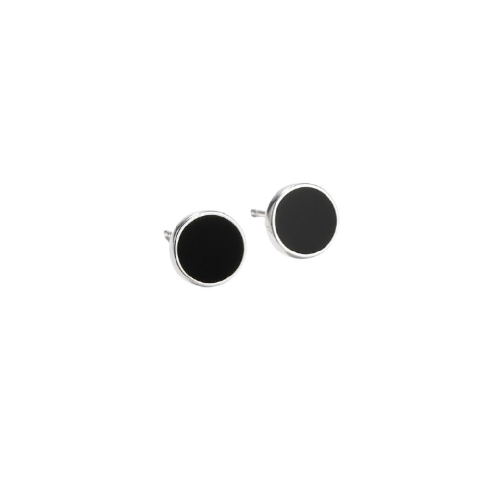 Minimalistyczne kolczyki okrągłe 8 mm czarne stal srebrne