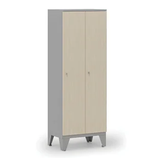 Drewniana szafa ubraniowa, obniżona, 2-drzwiowa, 1660 x 600 x 400 mm, zamek cylindryczny, szary/brzoza - Szafki BHP - miniaturka - grafika 1