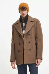 Płaszcze męskie - Medicine płaszcz wełniany kolor brązowy zimowy dwurzędowy - grafika 1